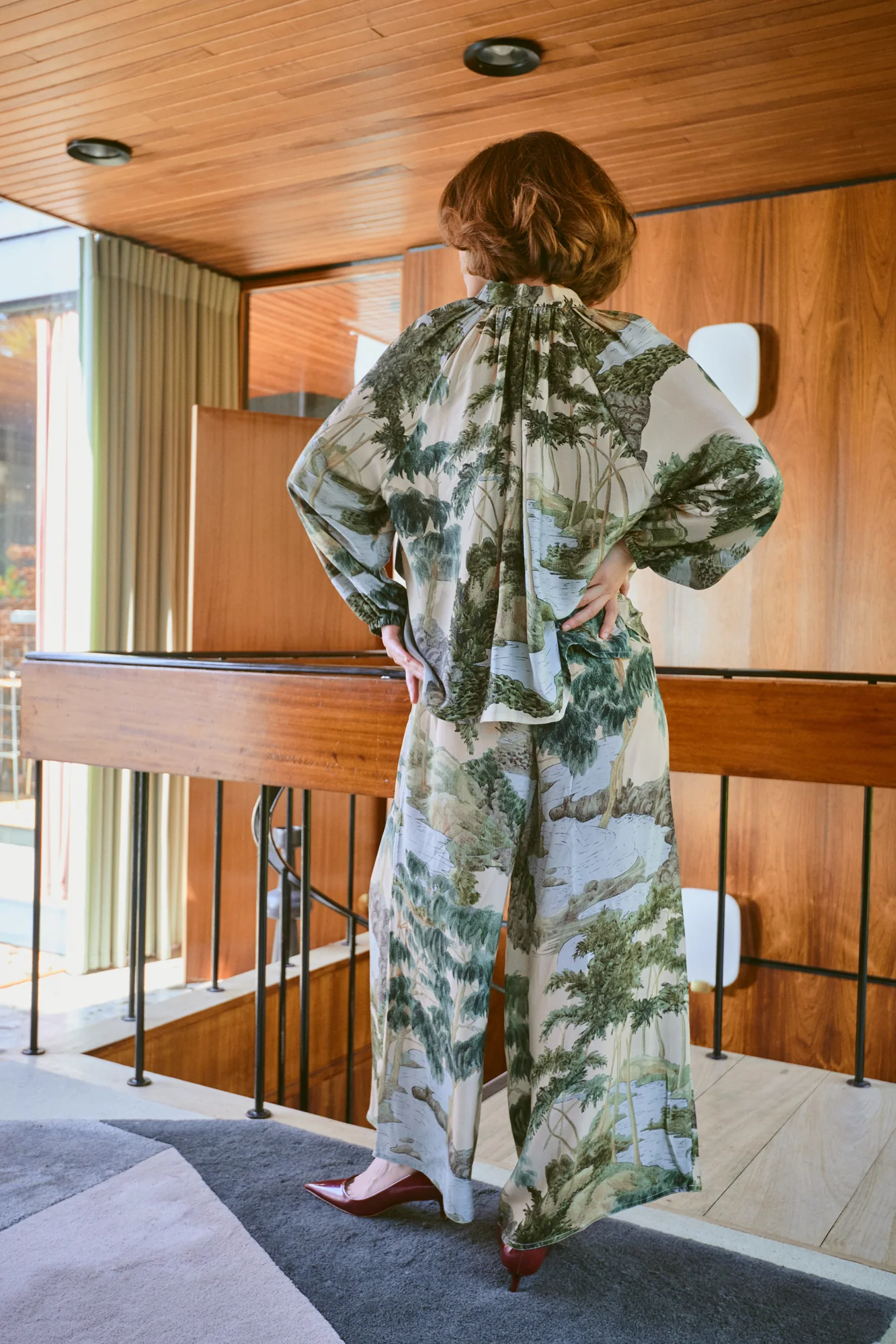 Crepe Palazzo Trousers in River and Trees Print by One Hundred Stars - PPCRVTNAT - Image 8