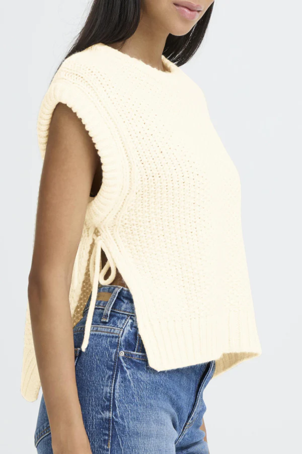 NITTA Sleeveless Knitted Slipover Gillet in Birch Cream - Image 8