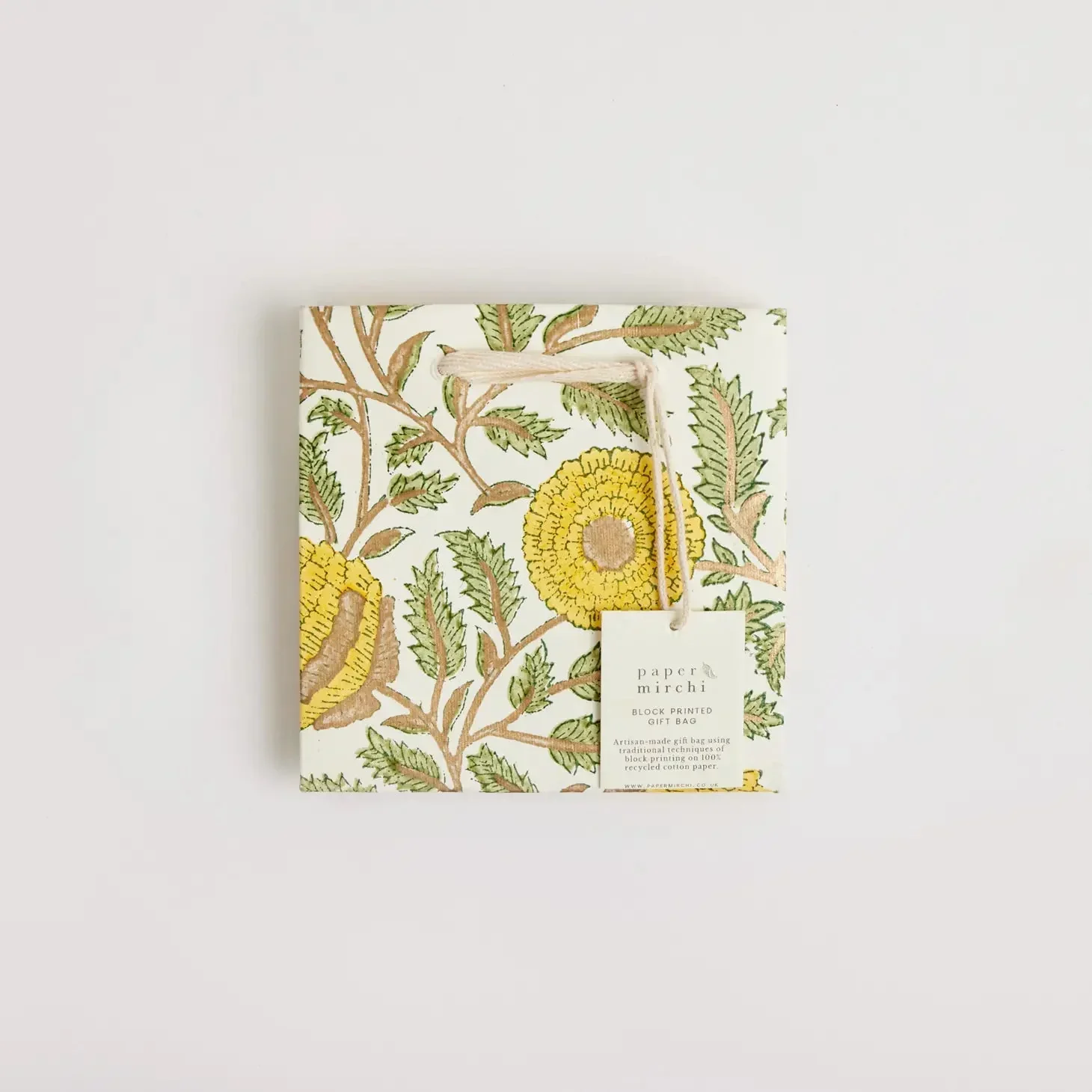 Paper Mirchi Sustainable Luxe Gift Bag in Yellow Florals- Small - Image 5