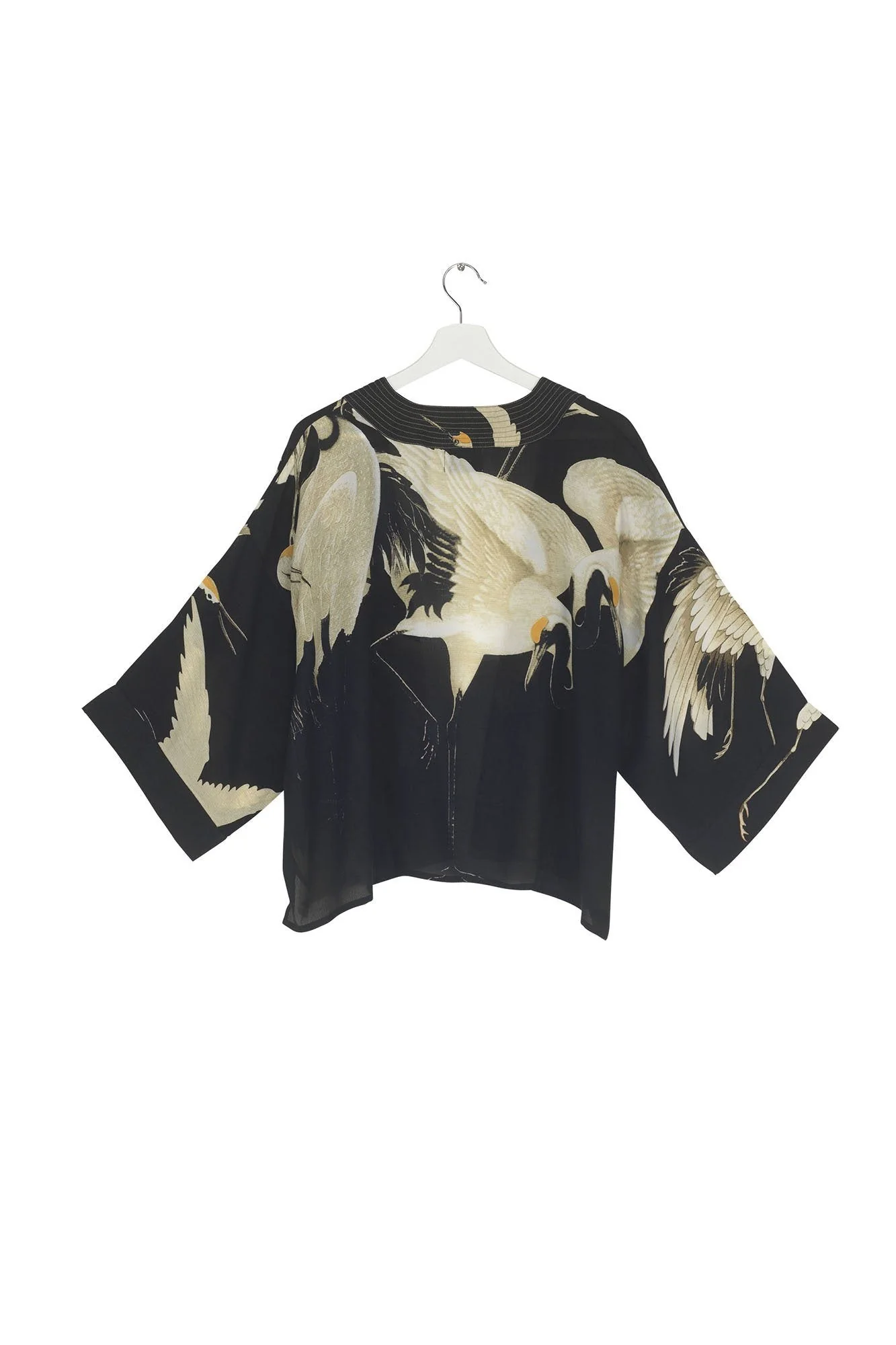 Black Stork Short Kimono in Crepe by One Hundred Stars - CKMSTOBLK - Image 6